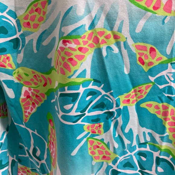 Ana Clare Resort Wear Top 3/4 sleeve soft stretchy turtle print turquoise L - Picture 6 of 6